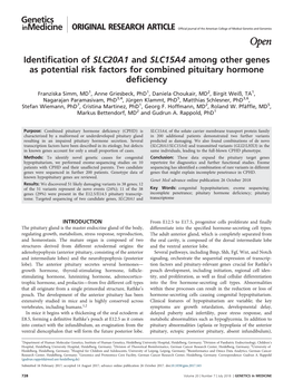 Identification of SLC20A1 and SLC15A4 Among Other Genes As Potential Risk Factors for Combined Pituitary Hormone Deficiency