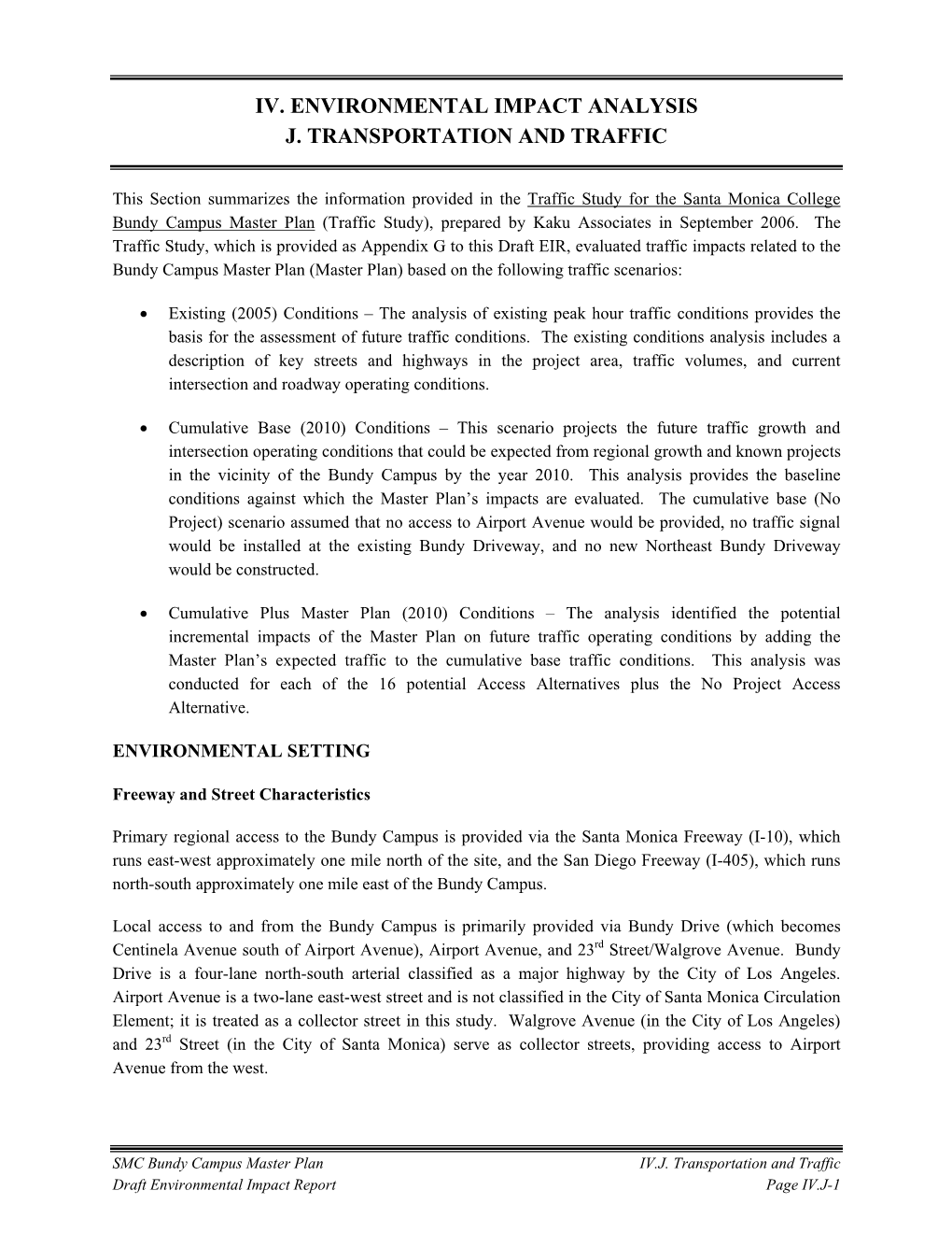IV.J. Transportation and Traffic Draft Environmental Impact Report Page IV.J-1