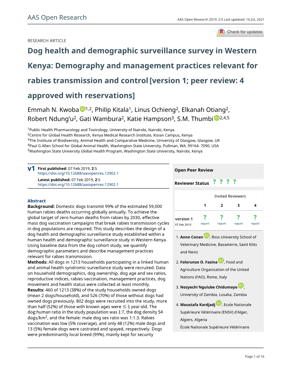 Dog Health and Demographic Surveillance Survey in Western Kenya: Demography and Management Practices Relevant for Rabies Transmi