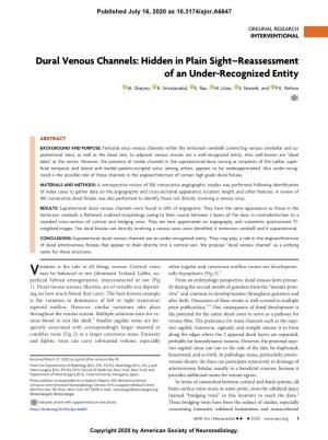 Dural Venous Channels: Hidden in Plain Sight–Reassessment of an Under-Recognized Entity