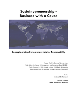 Sustainopreneurship - Business with a Cause