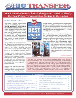 APTA Names Greater Cleveland Regional Transit Authority the Best Public Transportation System in the Nation