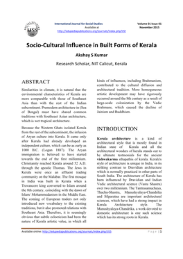 Socio-Cultural Influence in Built Forms of Kerala
