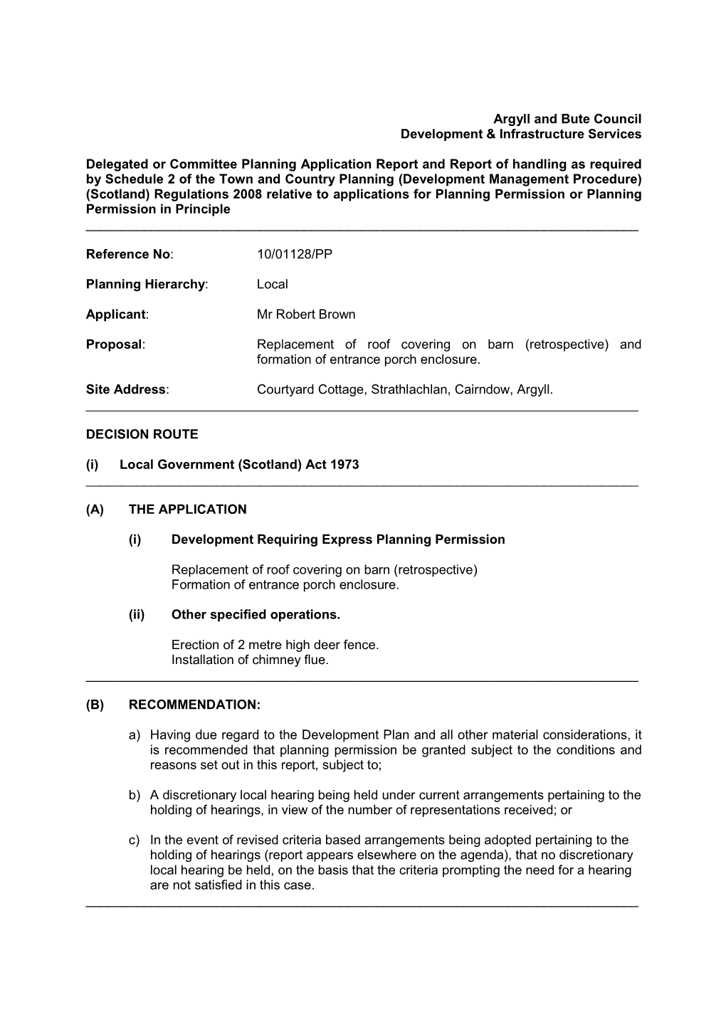 Argyll and Bute Council Development & Infrastructure Services Delegated