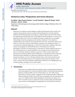 Hantavirus Entry: Perspectives and Recent Advances