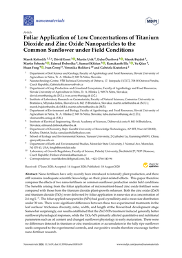Foliar Application of Low Concentrations of Titanium Dioxide and Zinc Oxide Nanoparticles to the Common Sunﬂower Under Field Conditions