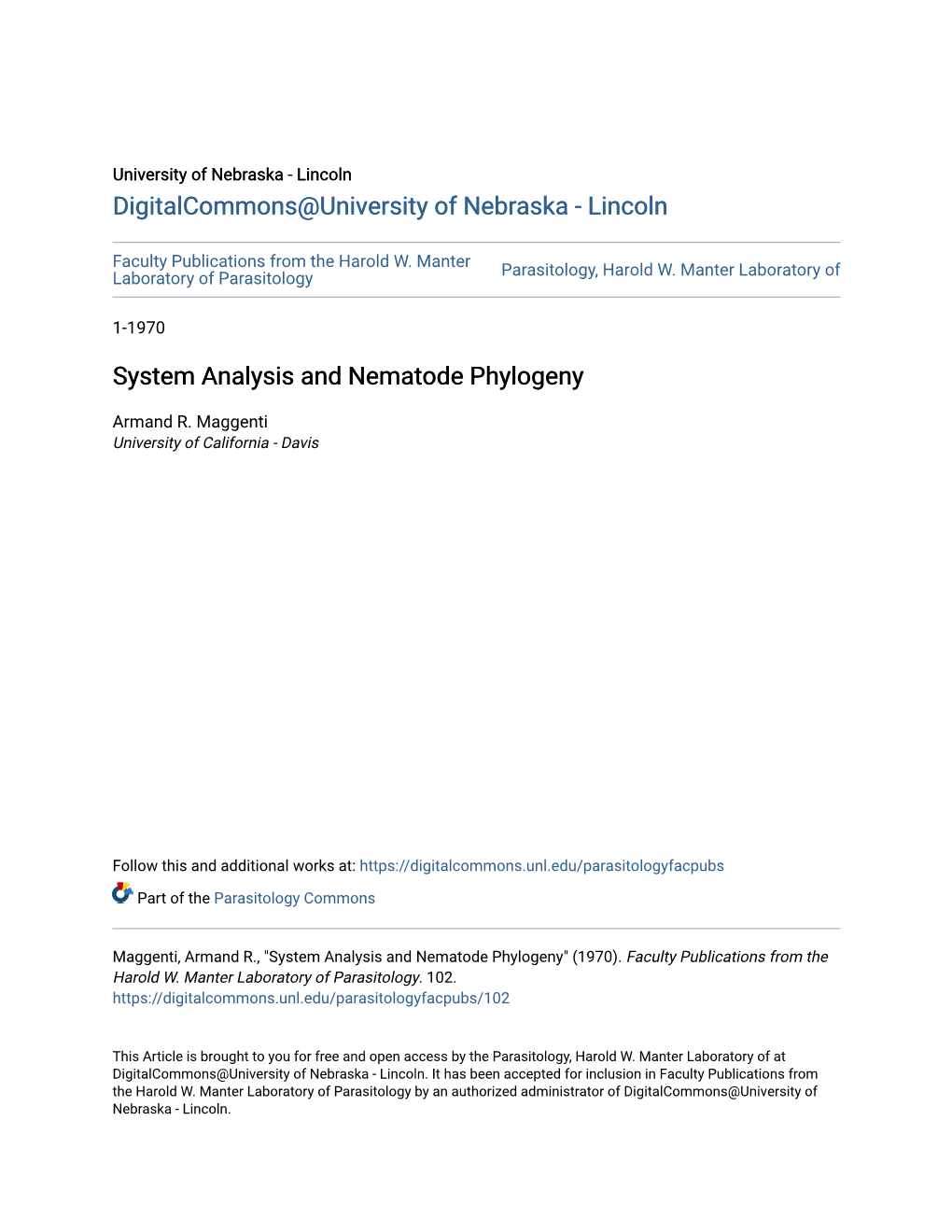 System Analysis and Nematode Phylogeny