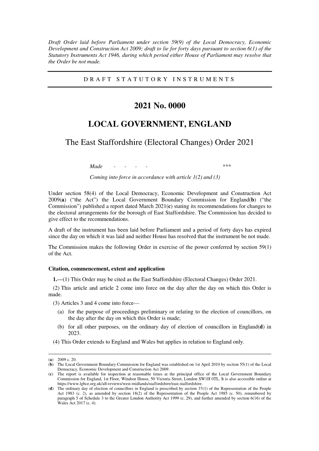 The East Staffordshire (Electoral Changes) Order 2021