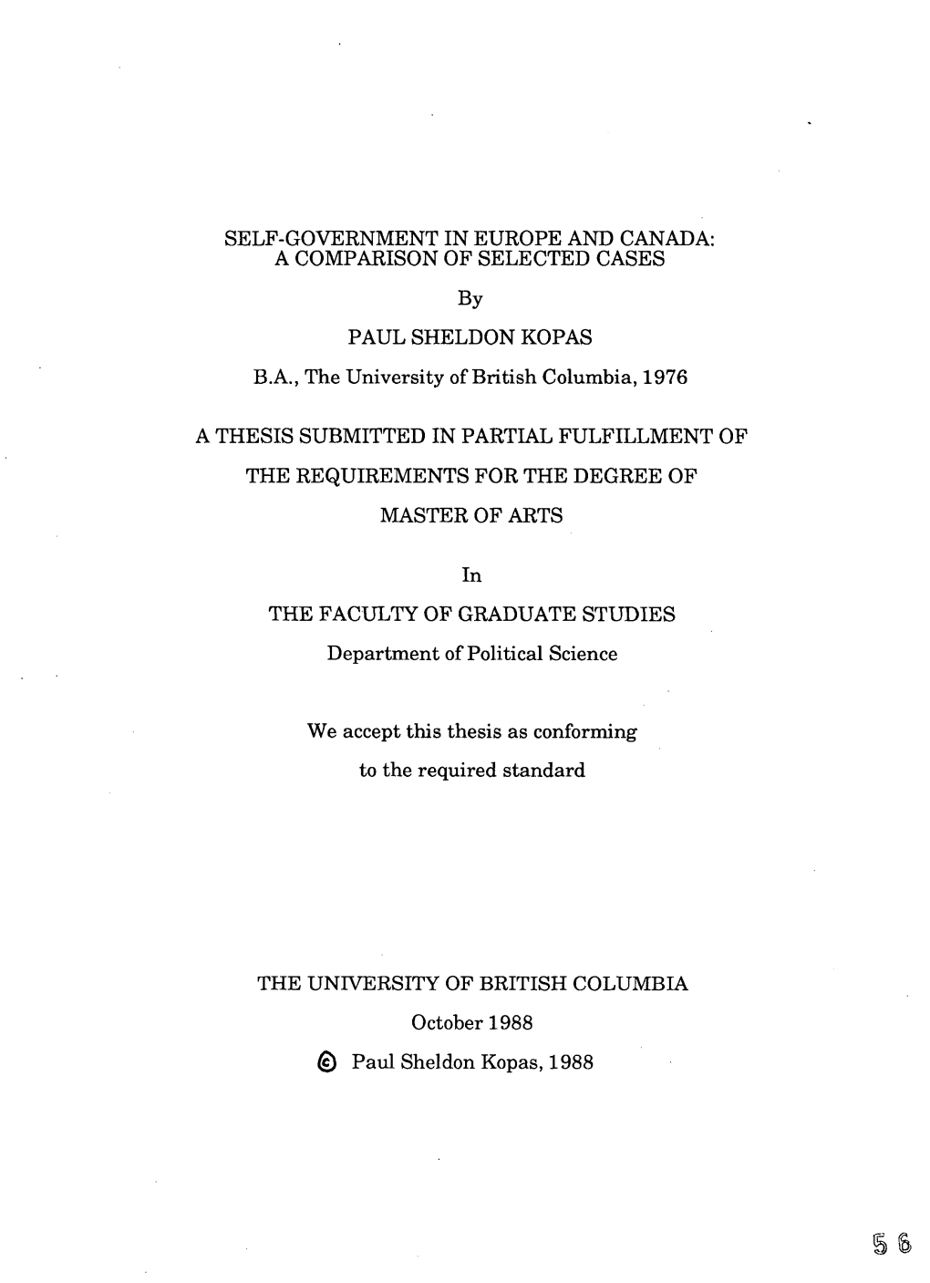 Self-Government in Europe and Canada: a Comparison of Selected Cases