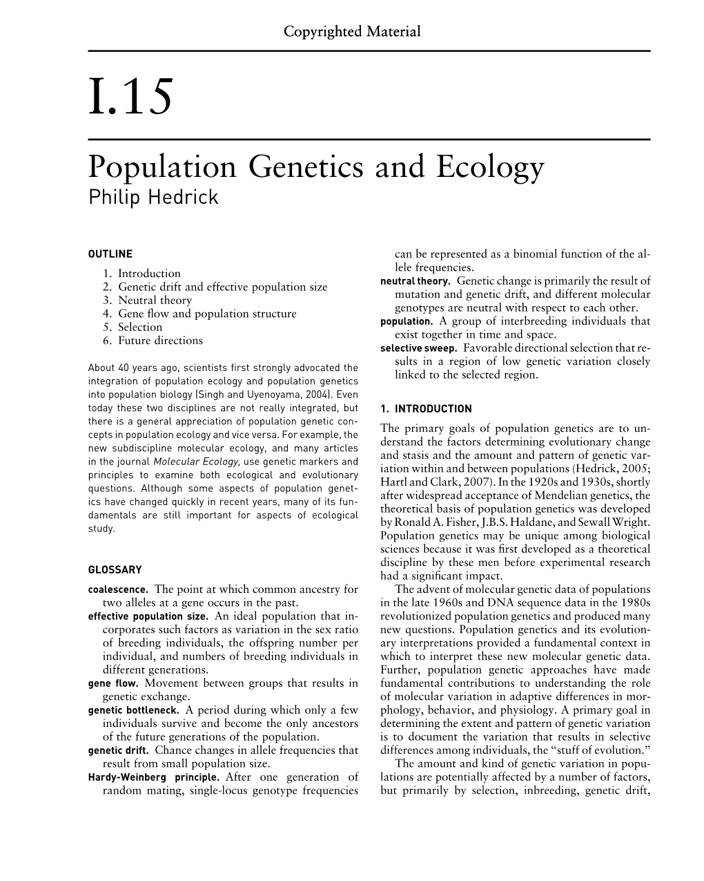 Population Genetics and Ecology Philip Hedrick