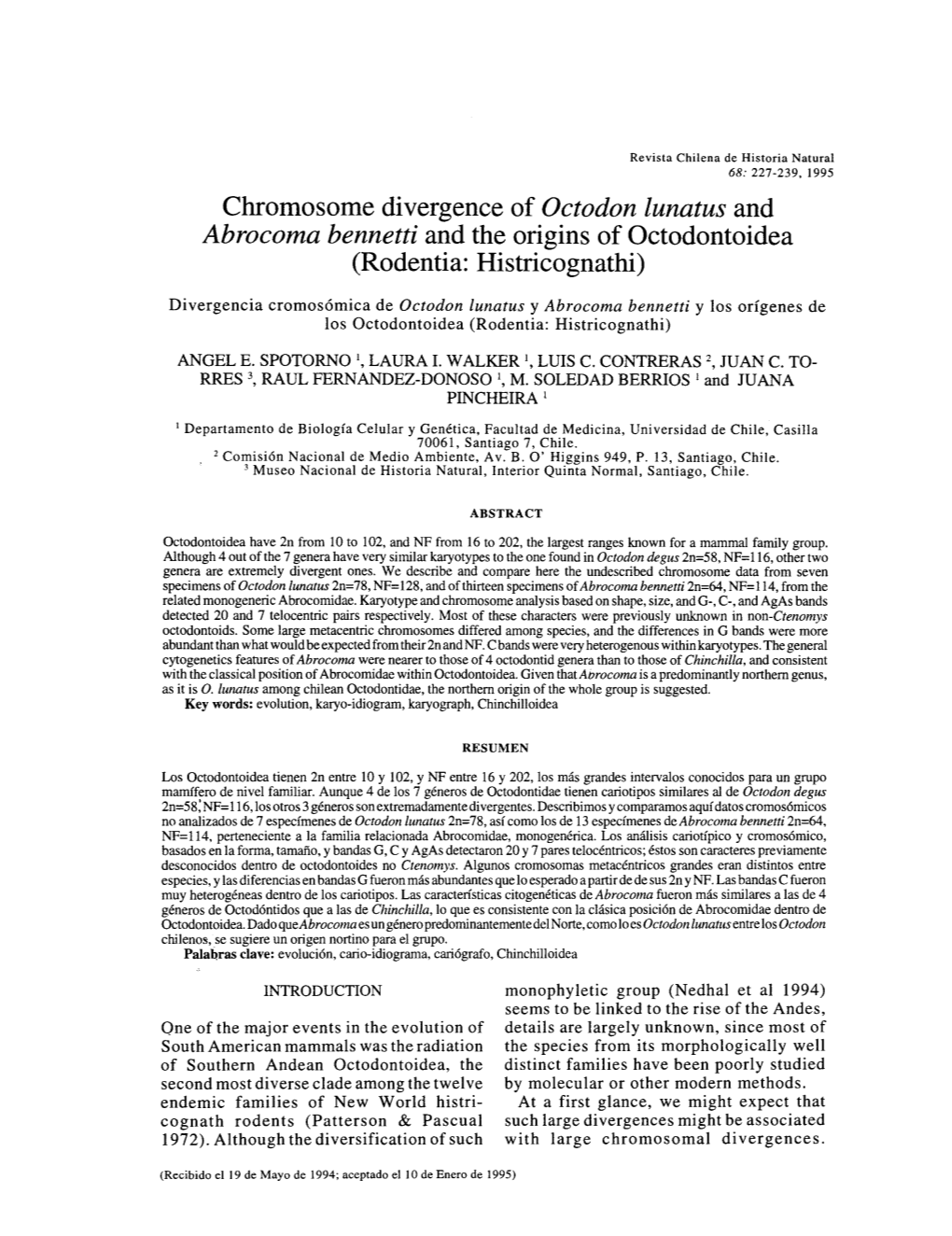 Chromosome Divergence of Octodon Lunatus and Abrocoma Bennetti and the Origins of Octodontoidea (Rodentia: Histricognathi)