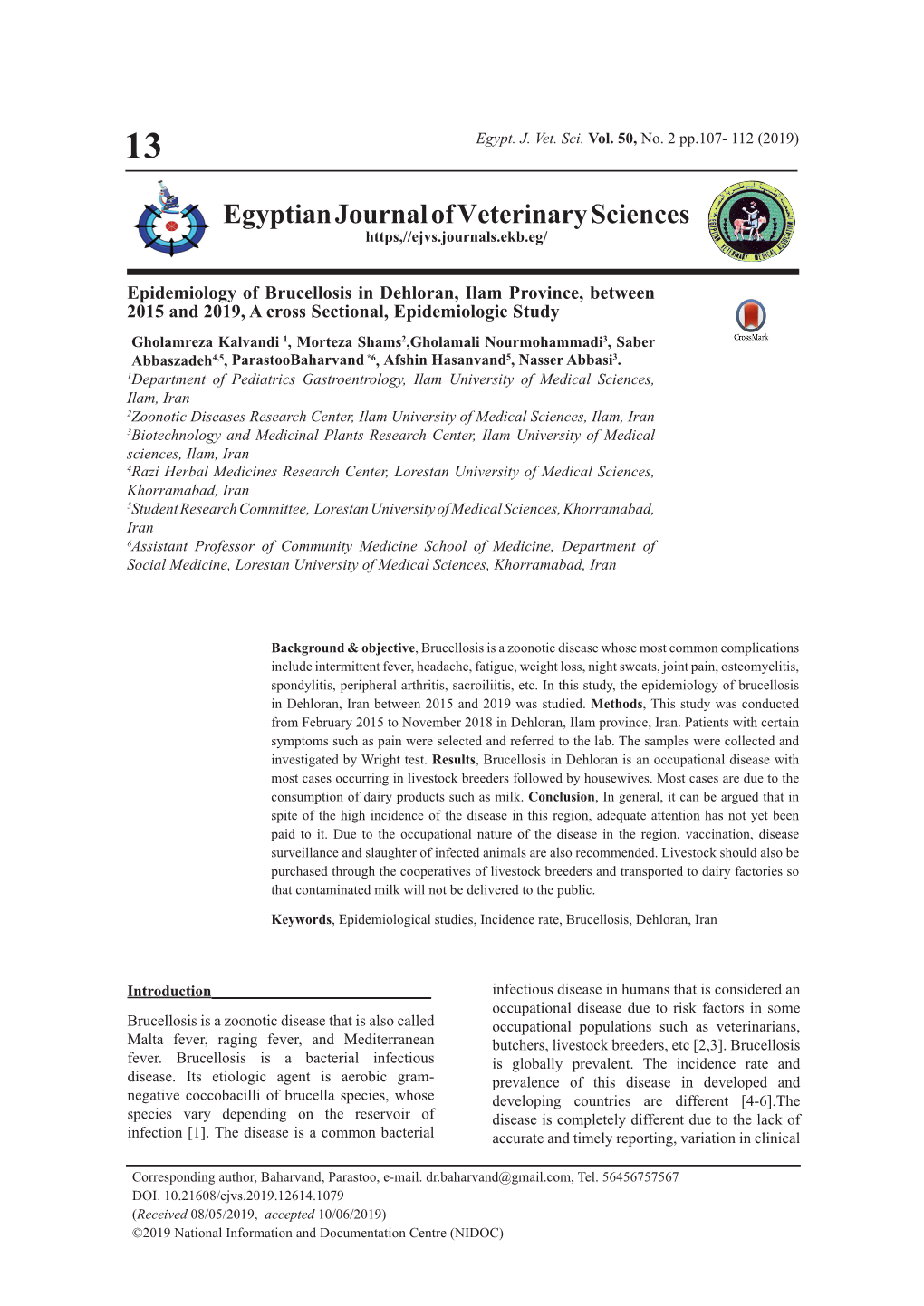 Egyptian Journal of Veterinary Sciences Https,//Ejvs.Journals.Ekb.Eg