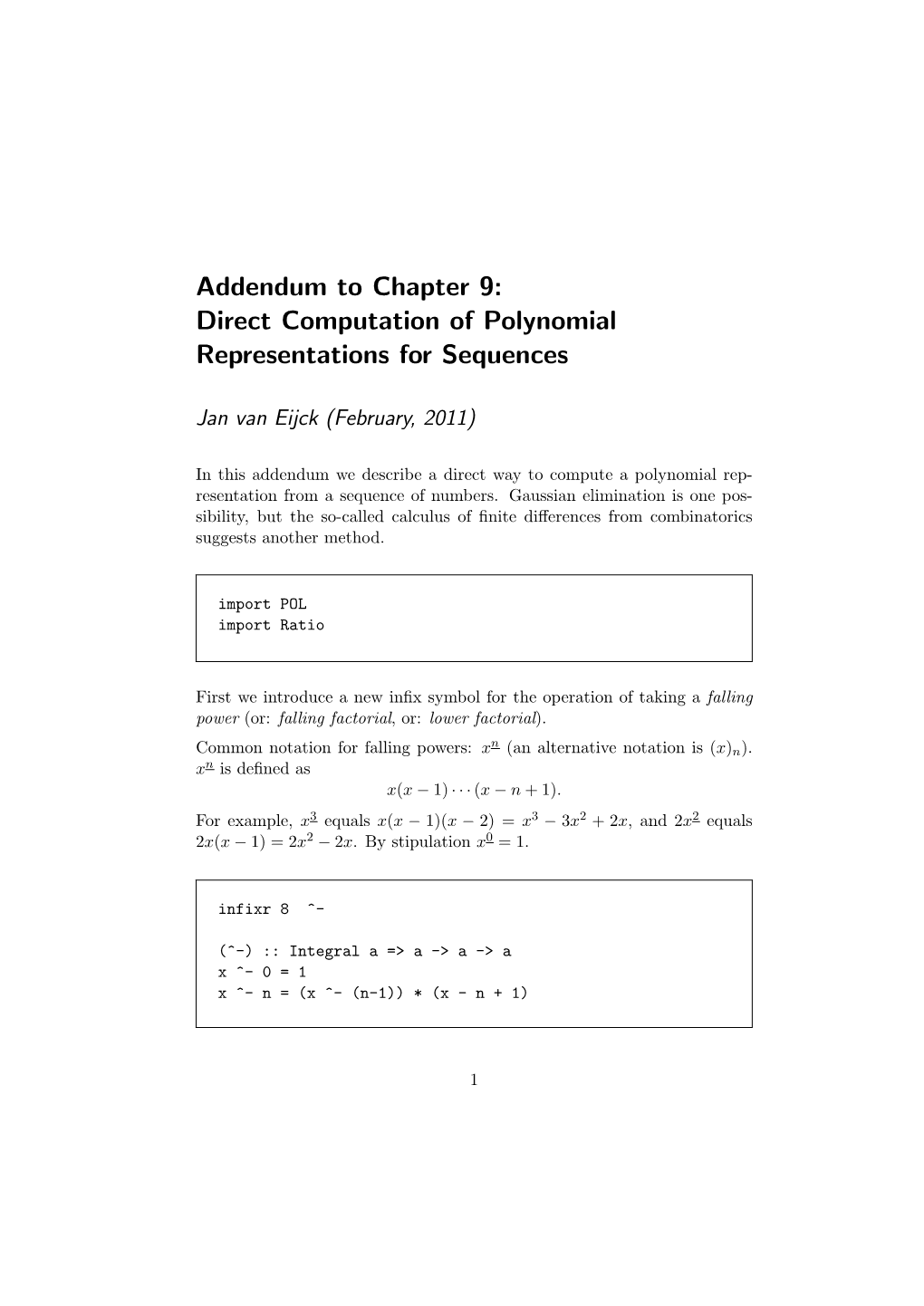 Direct Computation of Polynomial Representations for Sequences