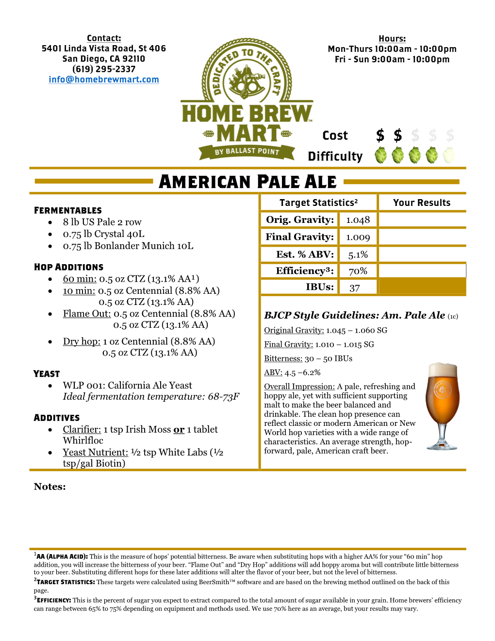 American Pale Ale Target Statistics² Your Results Fermentables • 8 Lb US Pale 2 Row Orig