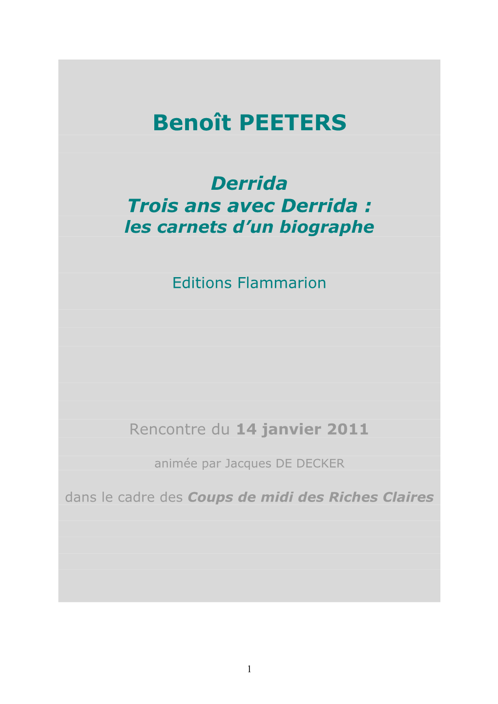 Benoît PEETERS