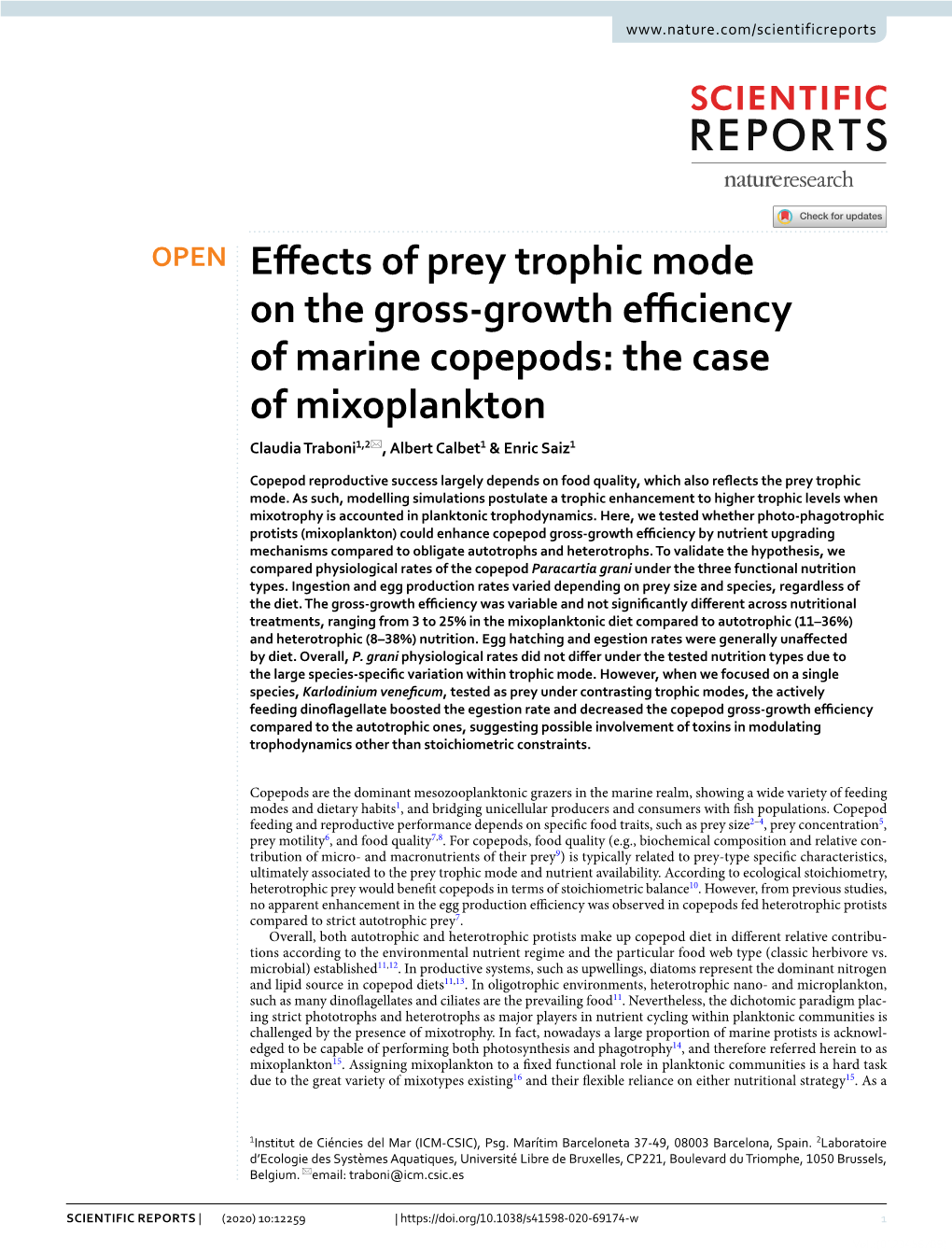 Effects of Prey Trophic Mode on the Gross-Growth Efficiency of Marine