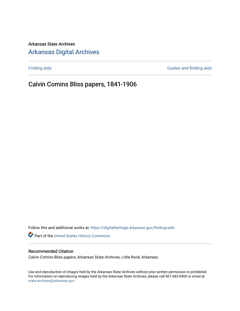 Calvin Comins Bliss Papers, 1841-1906