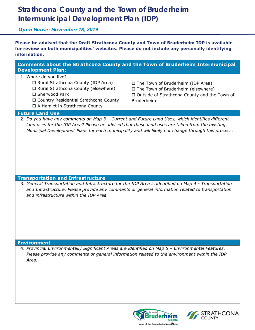 Strathcona County and the Town of Bruderheim Intermunicipal Development Plan (IDP)