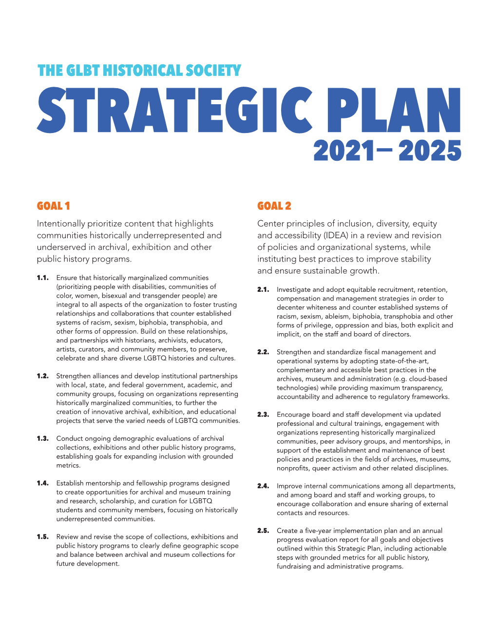 The Glbt Historical Society Strategic Plan 2021 2025