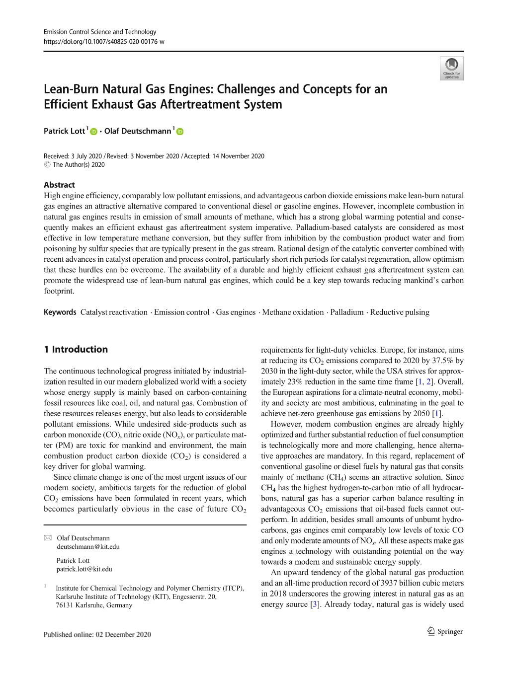 Lean-Burn Natural Gas Engines: Challenges and Concepts for an Efficient Exhaust Gas Aftertreatment System