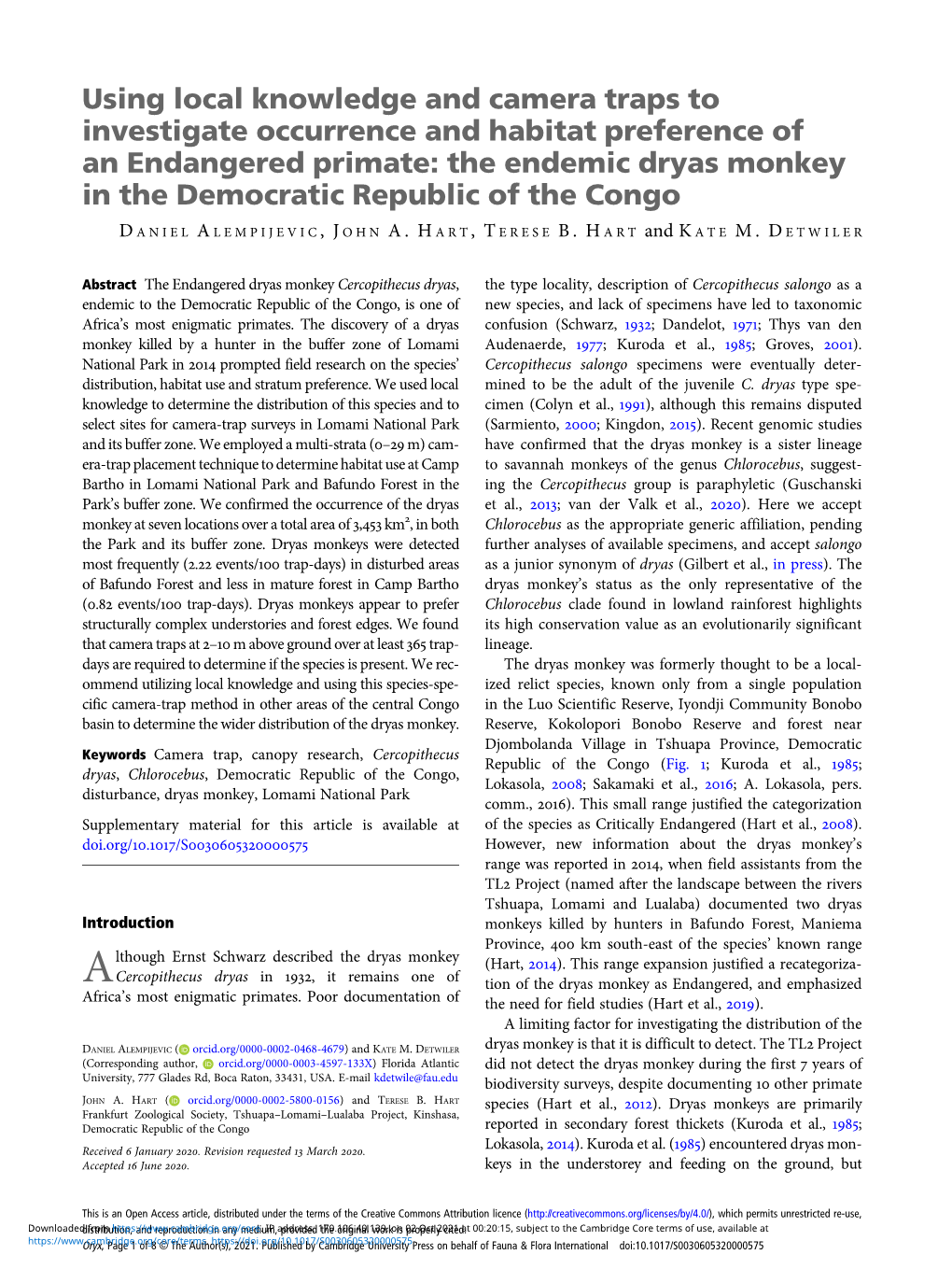 Using Local Knowledge and Camera Traps to Investigate Occurrence And