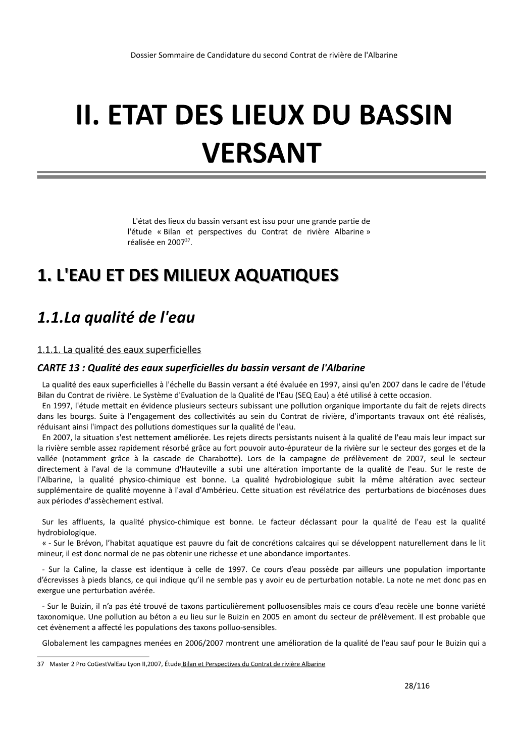 Ii. Etat Des Lieux Du Bassin Versant