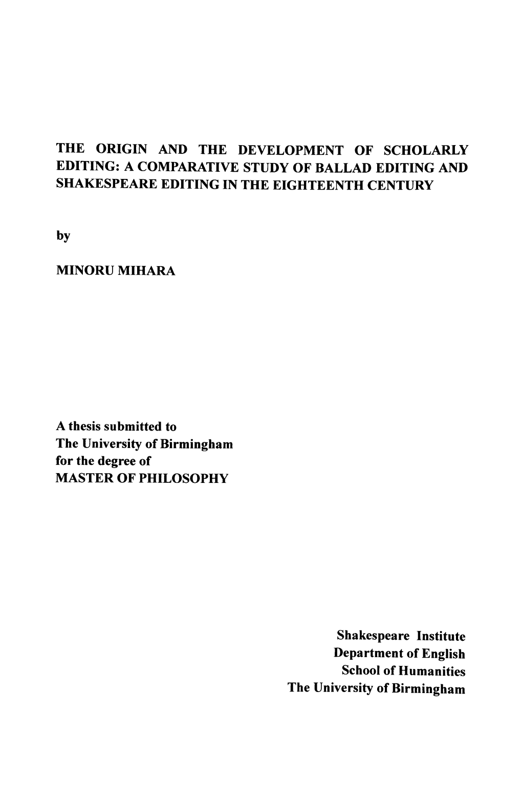 A Comparative Study of Ballad Editing and Shakespeare Editing in the Eighteenth Century