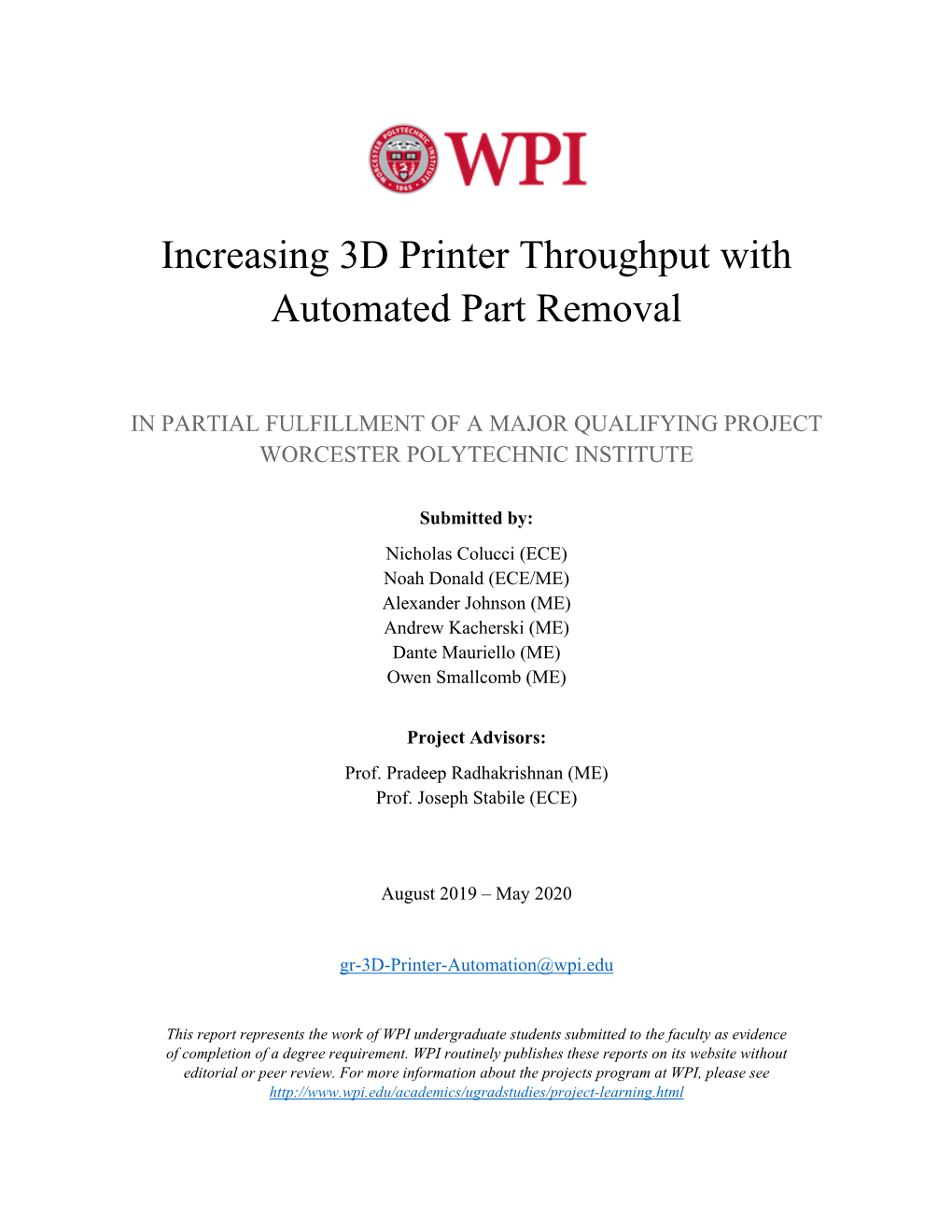 Increasing 3D Printer Throughput with Automated Part Removal