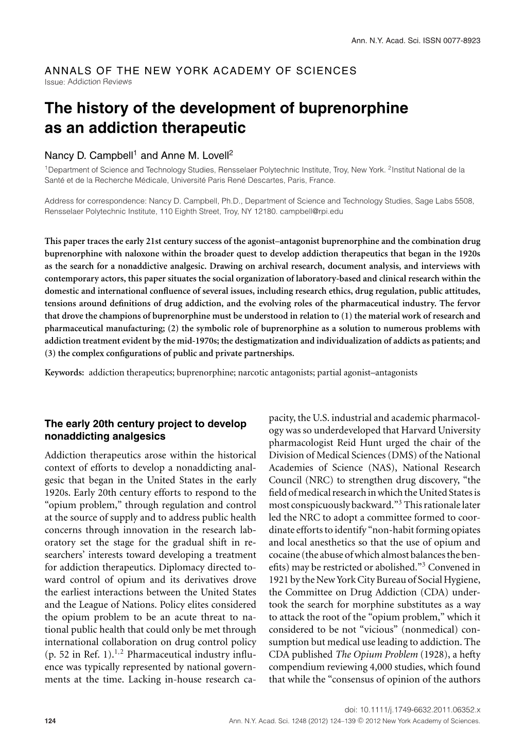 The History of the Development of Buprenorphine As an Addiction Therapeutic