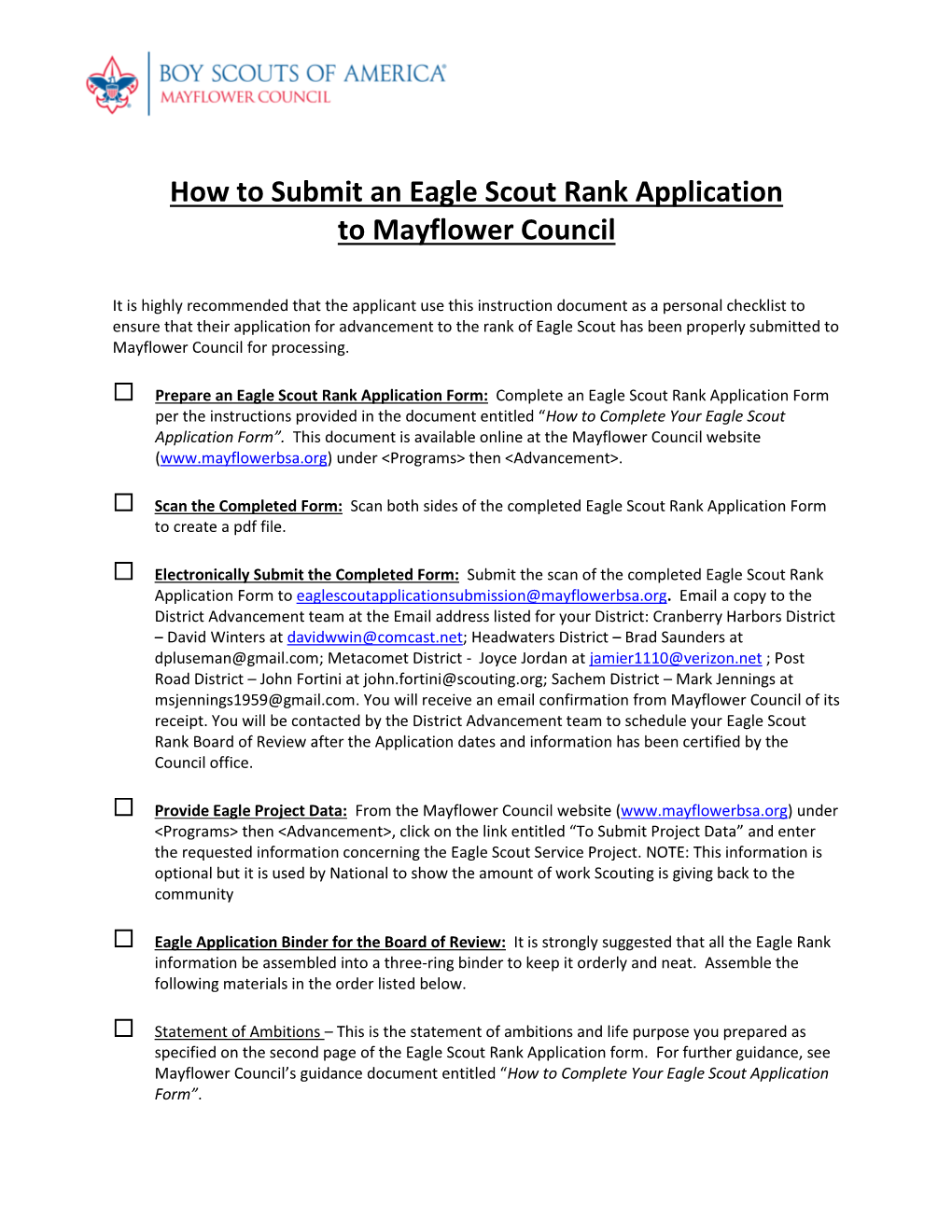 How to Submit an Eagle Scout Rank Application to Mayflower Council
