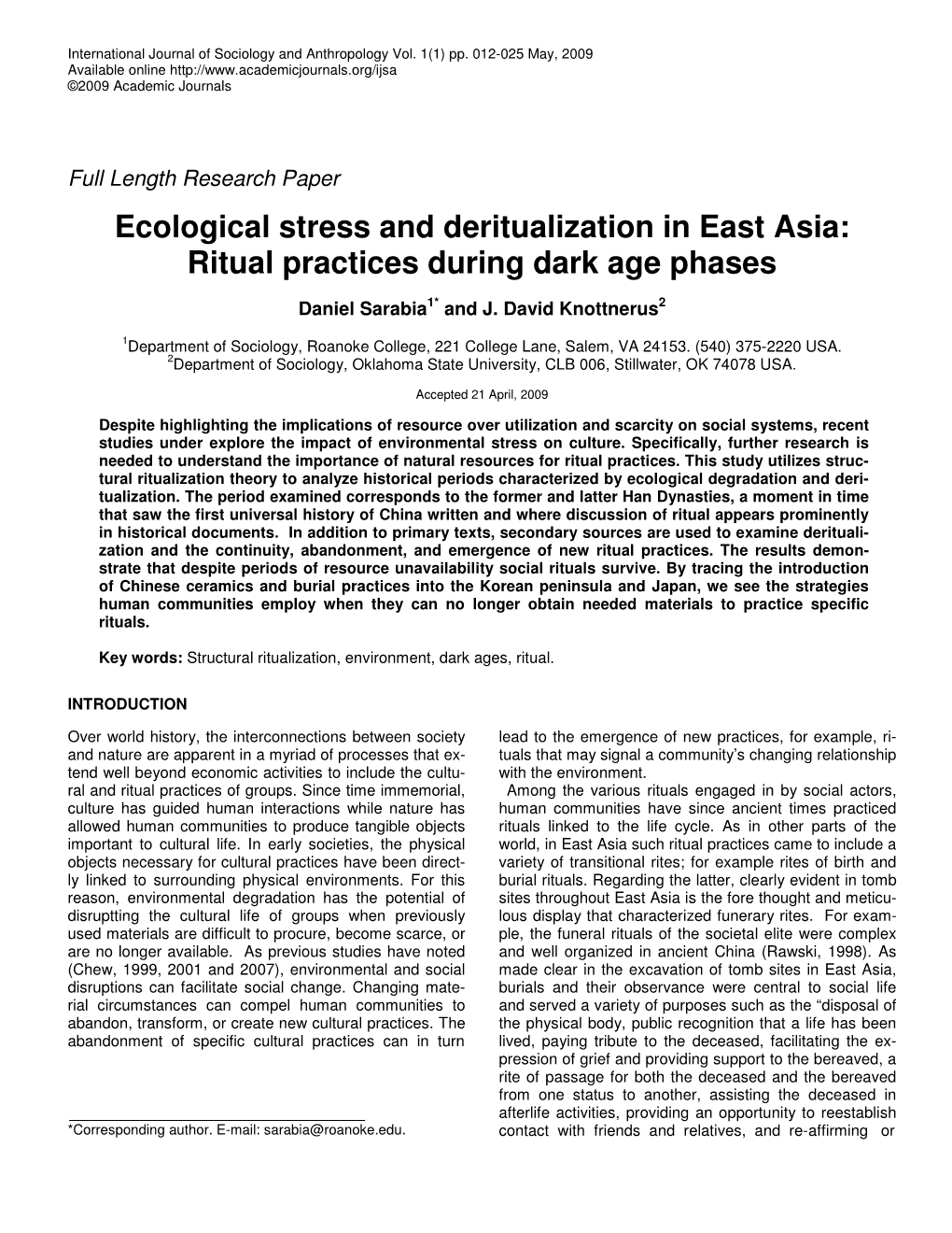 Ecological Stress and Deritualization in East Asia: Ritual Practices During Dark Age Phases