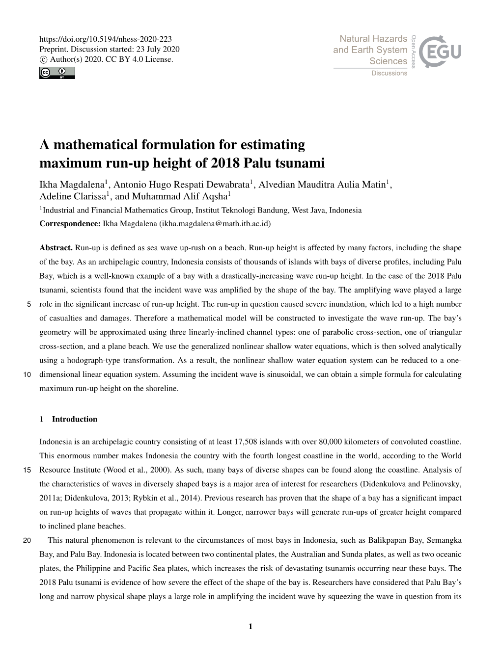 A Mathematical Formulation for Estimating Maximum Run-Up Height