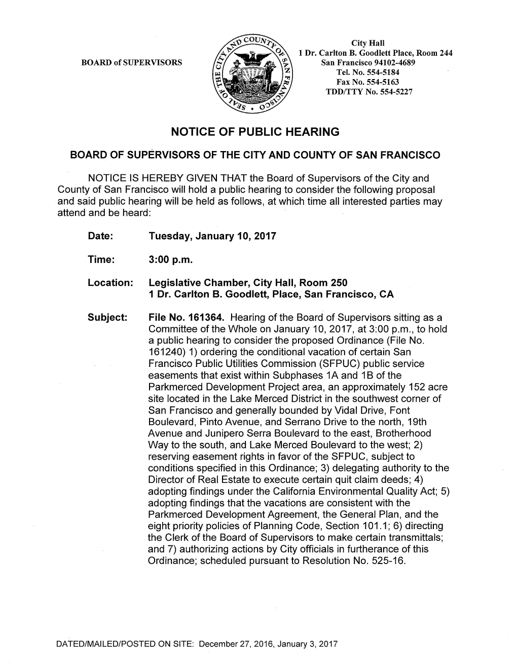 Notice of Public Hearing