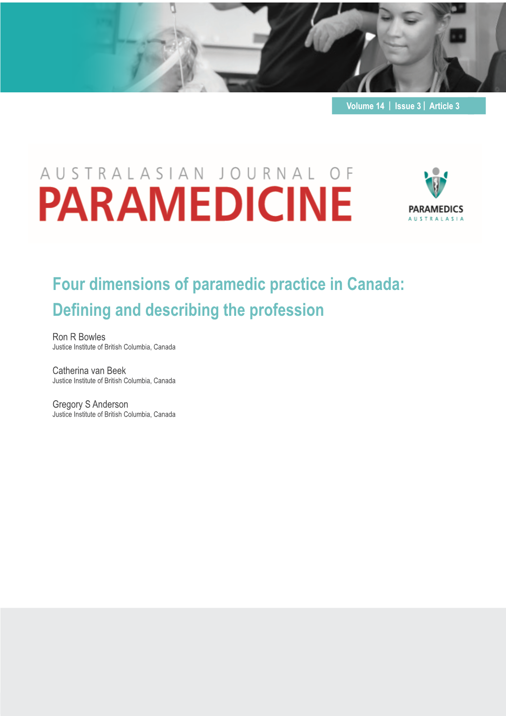 Four Dimensions of Paramedic Practice in Canada: Defining and Describing the Profession