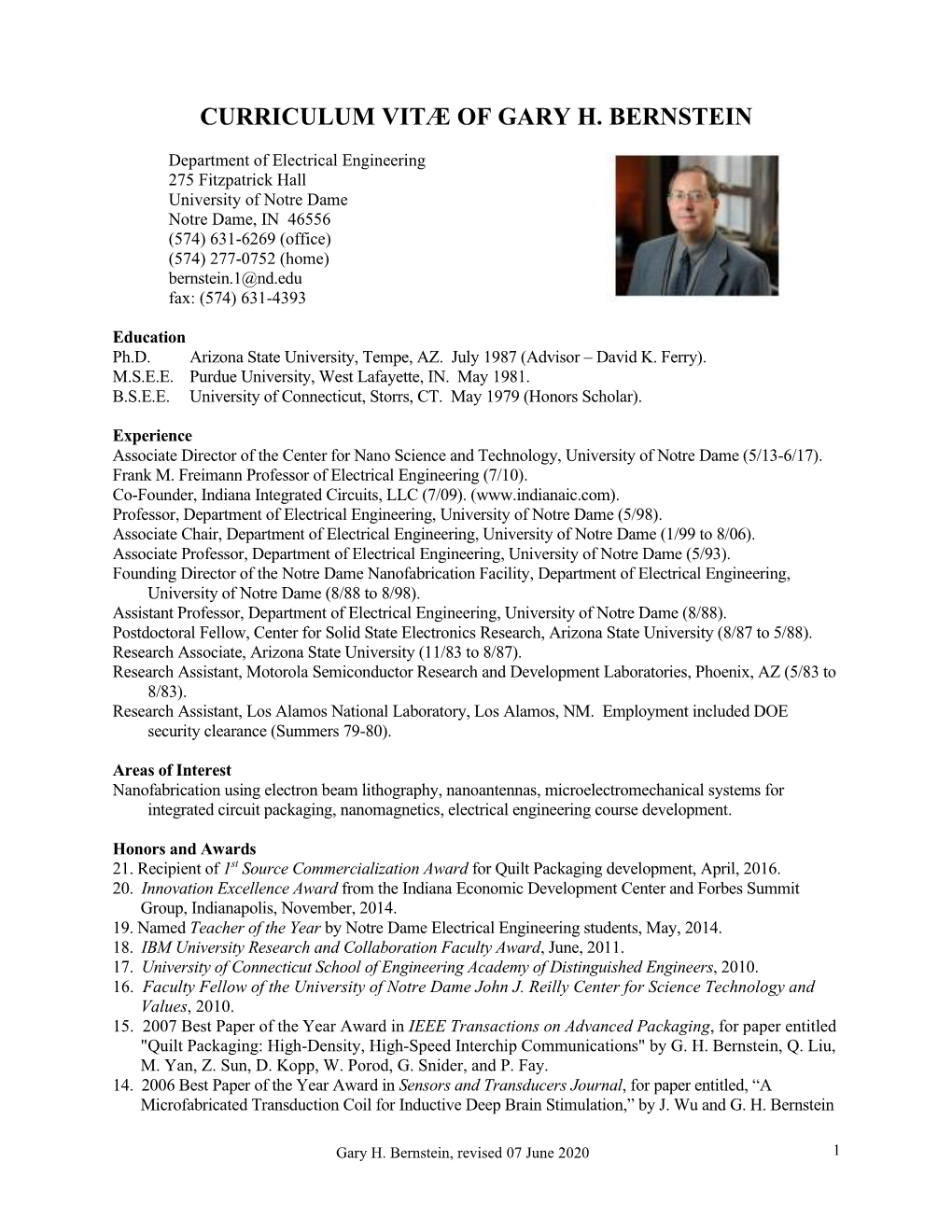 Gary Bernstein CV June 2020