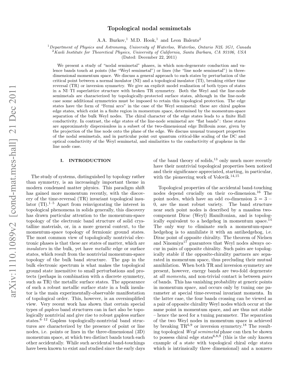 Arxiv:1110.1089V2 [Cond-Mat.Mes-Hall] 21 Dec 2011 of Topological Order