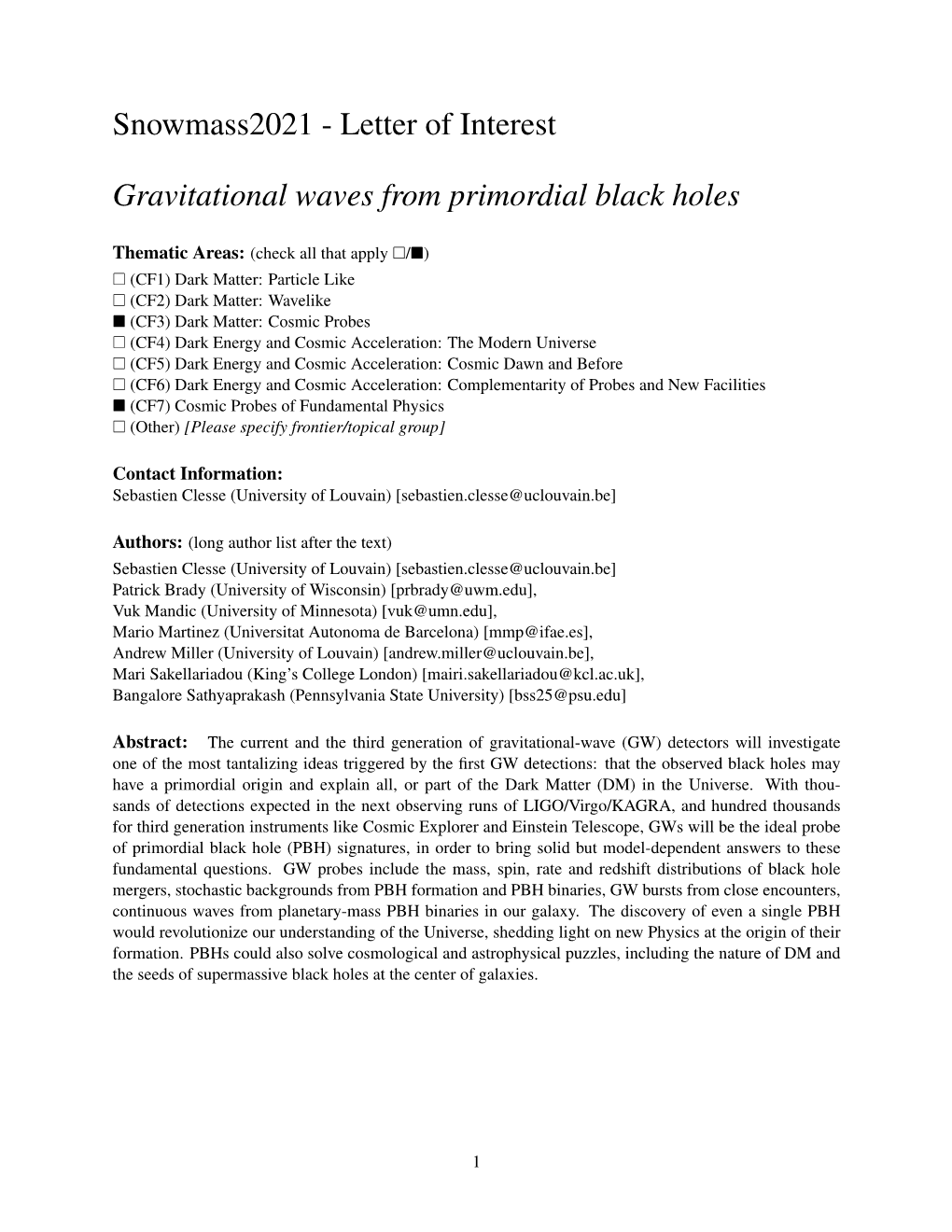 Letter of Interest Gravitational Waves from Primordial Black Holes