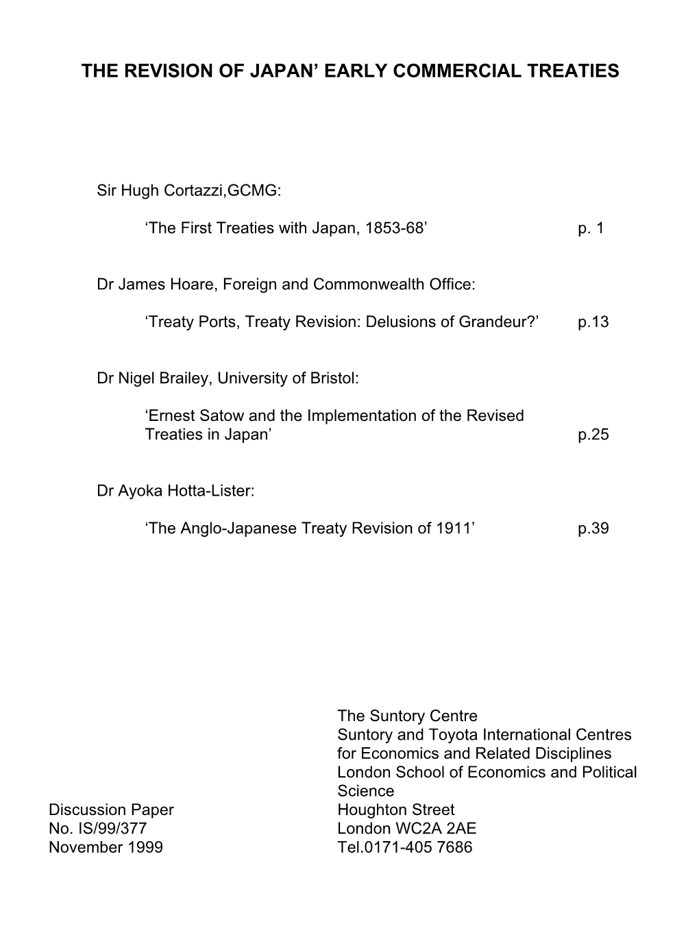 The Revision of Japan's Early Commercial Treaties