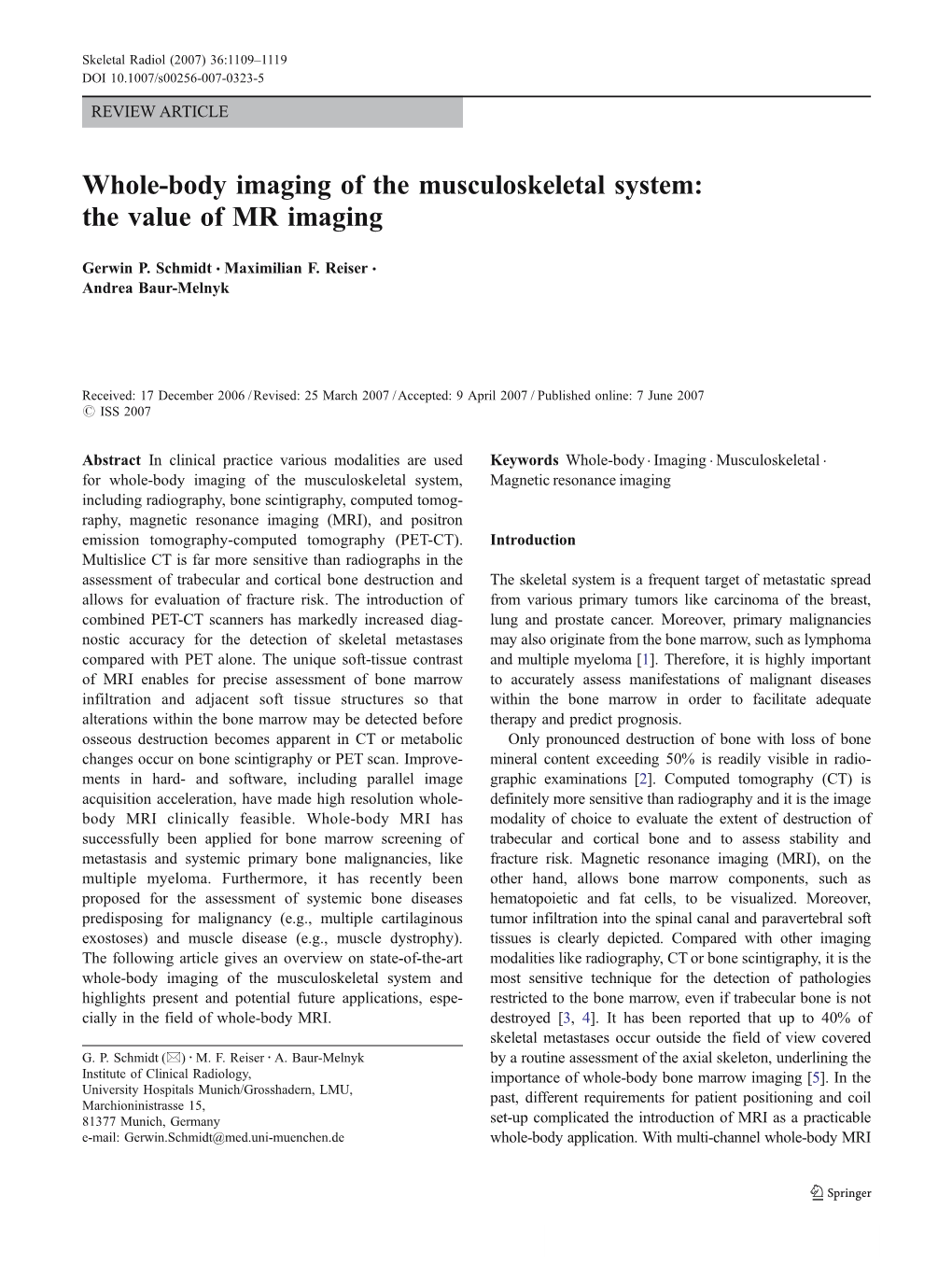 Whole-Body Imaging of the Musculoskeletal System: the Value of MR Imaging