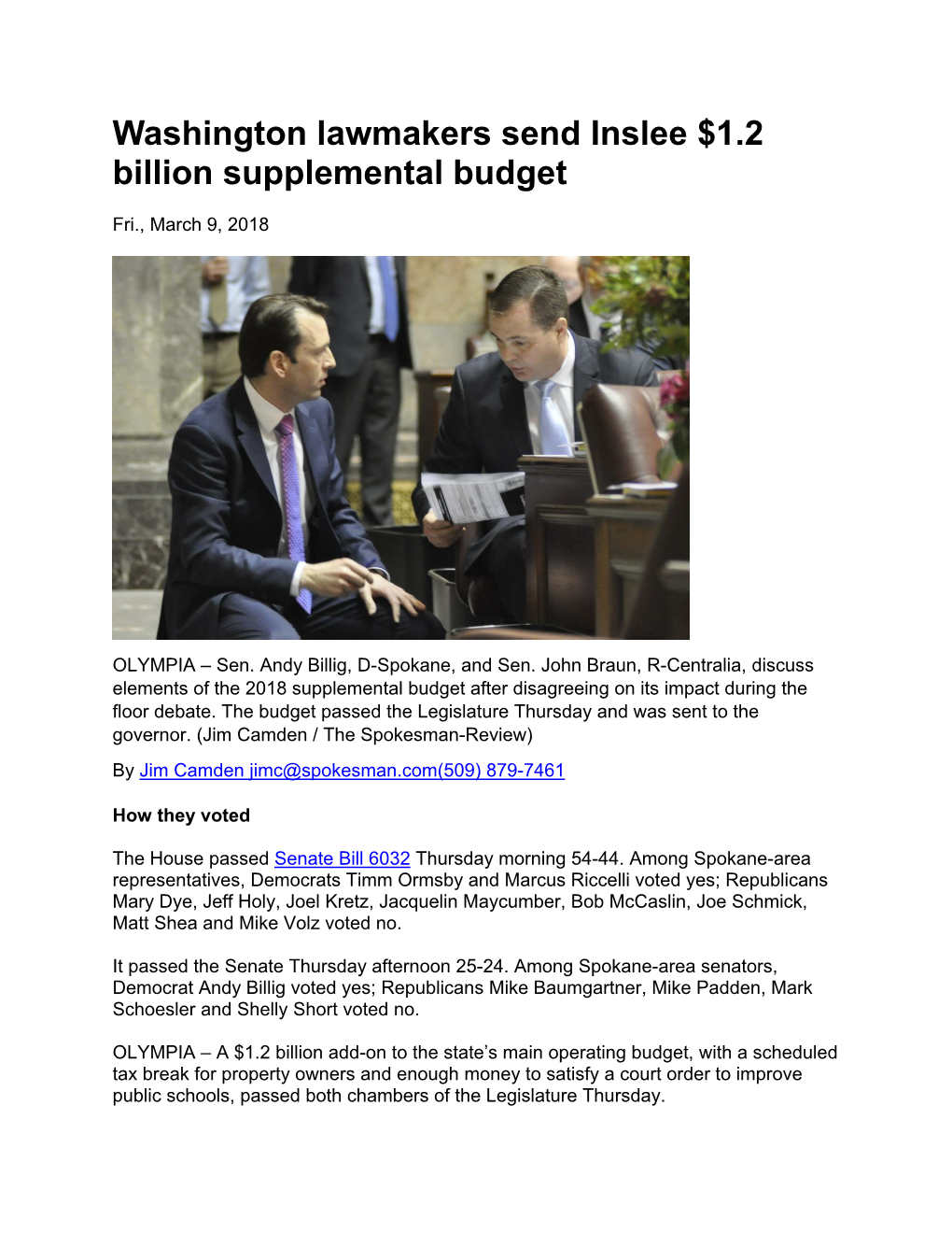 Washington Lawmakers Send Inslee $1.2 Billion Supplemental Budget