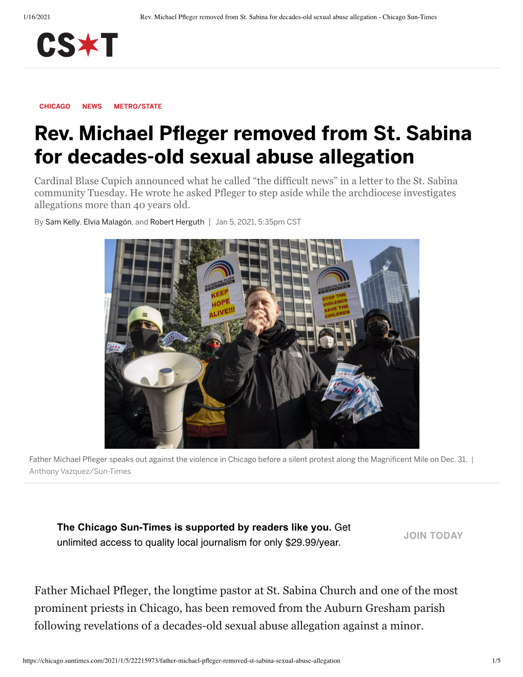 Rev. Michael P Eger Removed from St. Sabina for Decades-Old Sexual Abuse Allegation