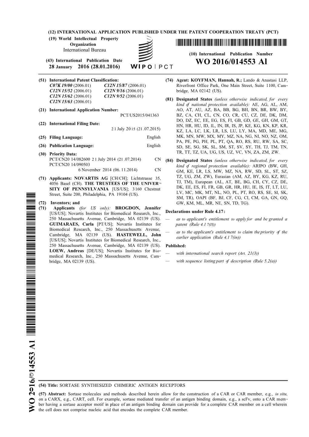 WO 2016/014553 Al 28 January 2016 (28.01.2016) P O P C T