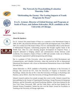 The Network for Peacebuilding Evaluation Thursday Talks