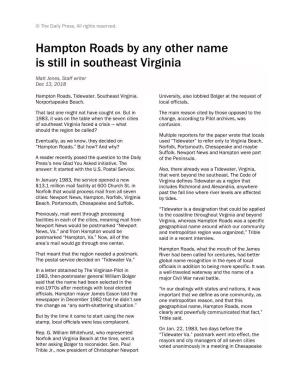 Hampton Roads by Any Other Name Is Still in Southeast Virginia
