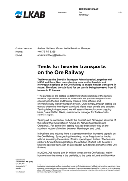 Tests for Heavier Transports on the Ore Railway