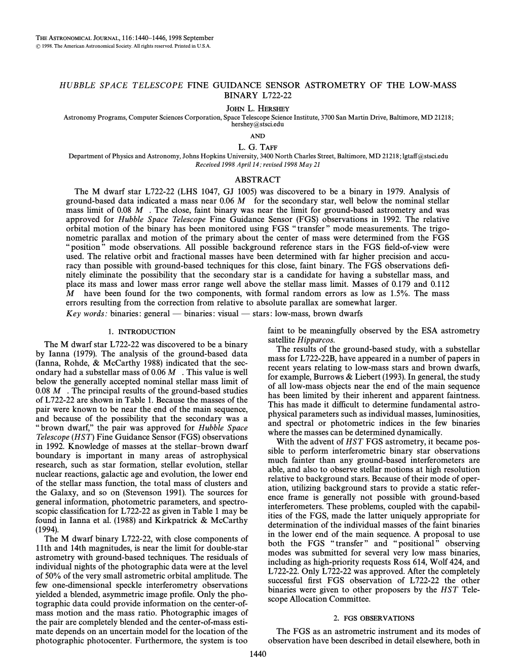 Hubble Space Telescope Fine Guidance Sensor Astrometry of The