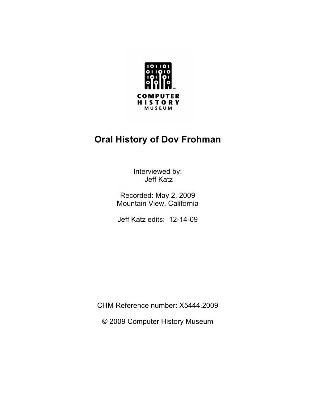 Oral History of Dov Frohman