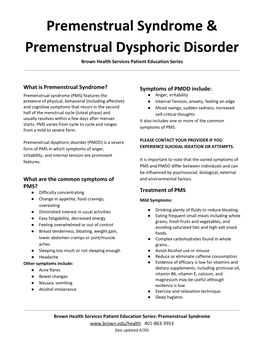 Premenstrual Syndrome & Premenstrual Dysphoric Disorder