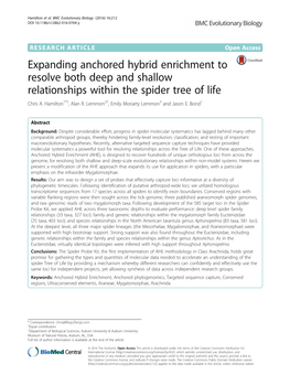 Expanding Anchored Hybrid Enrichment to Resolve Both Deep and Shallow Relationships Within the Spider Tree of Life Chris A