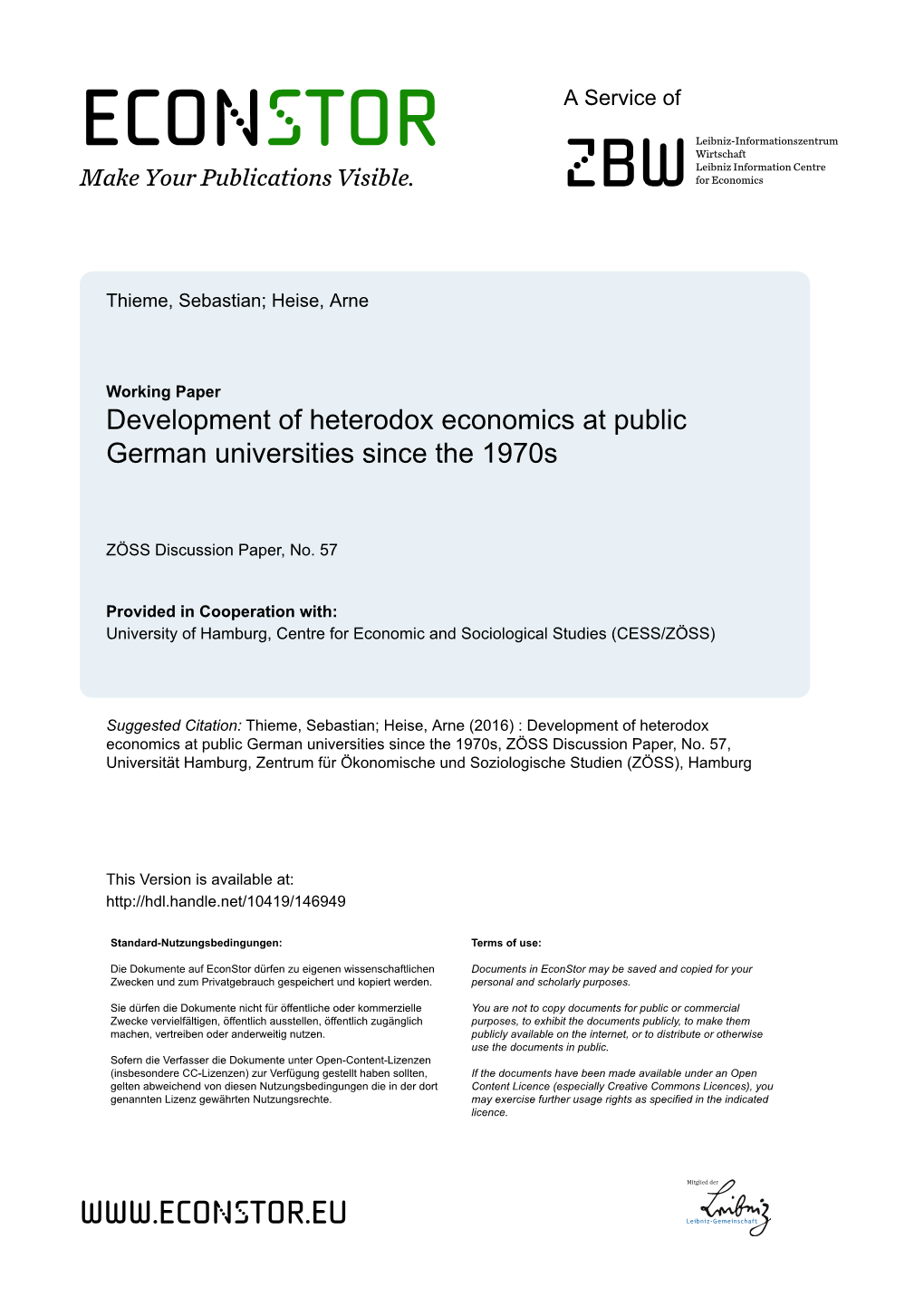 Development of Heterodox Economics at Public German Universities Since the 1970S